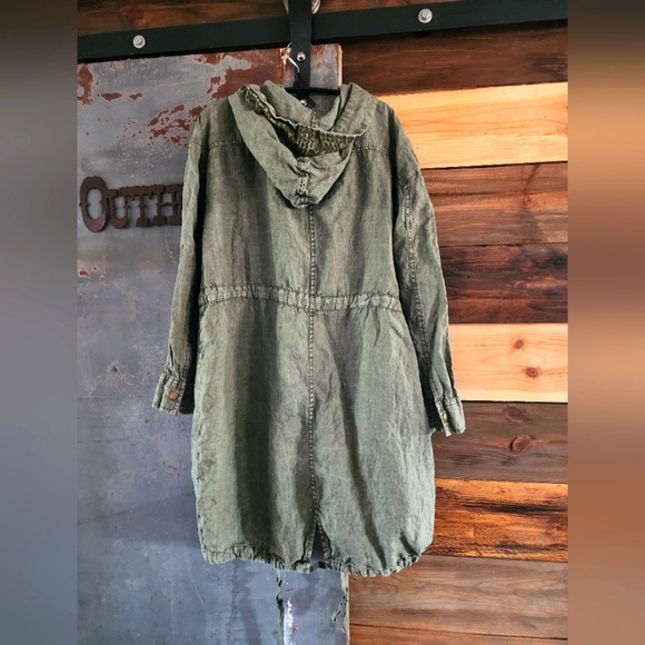 Sundance Eyelet hooded Anorak Jacket. 100 % Linen Petite Large - Picture 2 of 4
